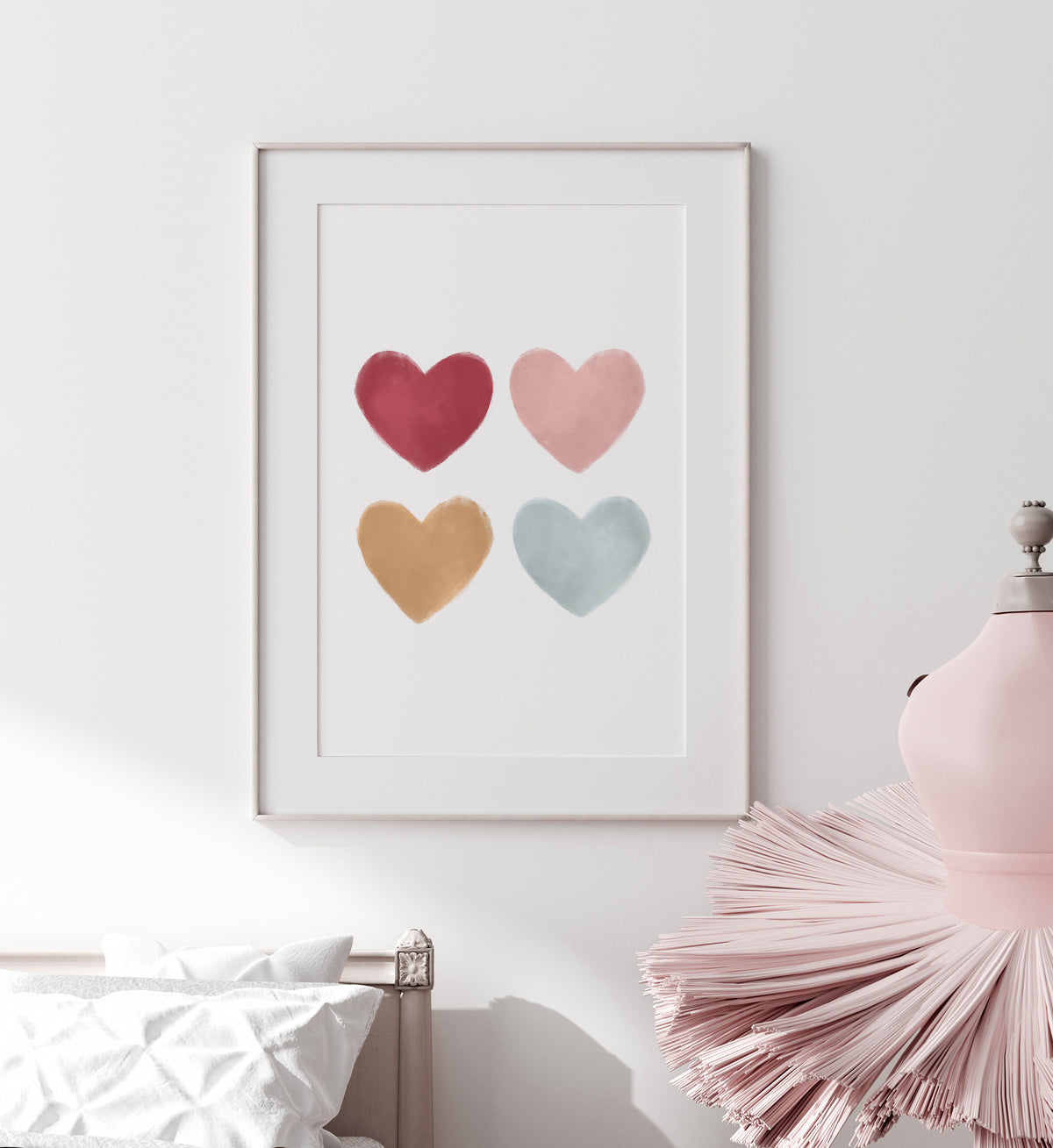 4 Hearts Print - Hot Pink