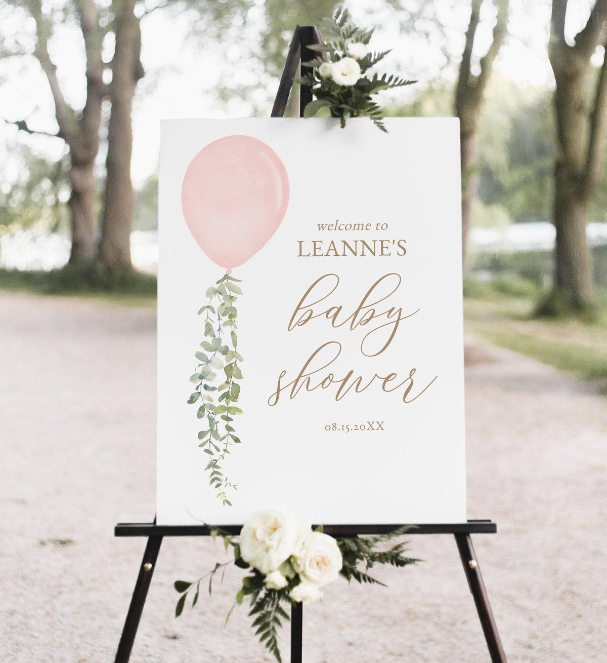 Editable Pink Balloon Baby Shower Welcome Sign Template