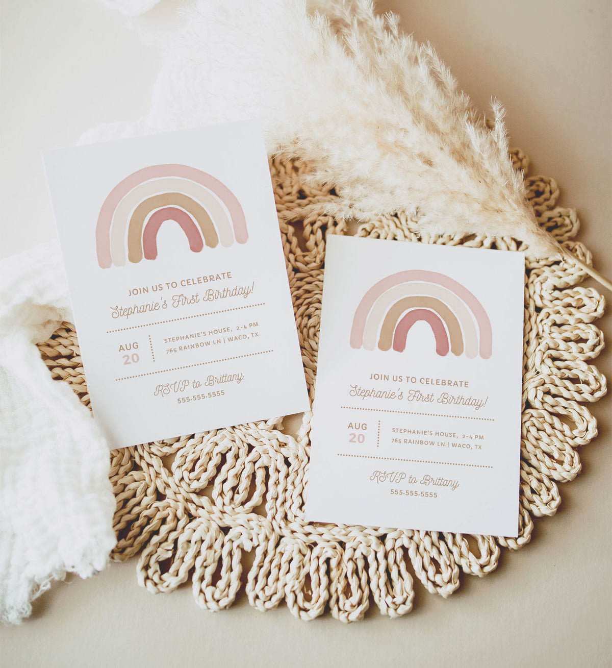 Editable Pink Rainbow Birthday Party Invitation Template