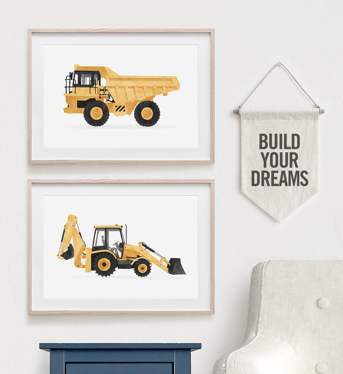 Dump Truck Horizontal Print - Yellow