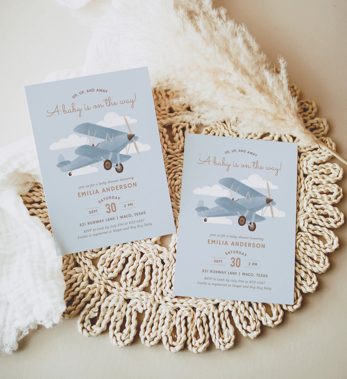 Editable Airplane Baby Shower Invitation Template