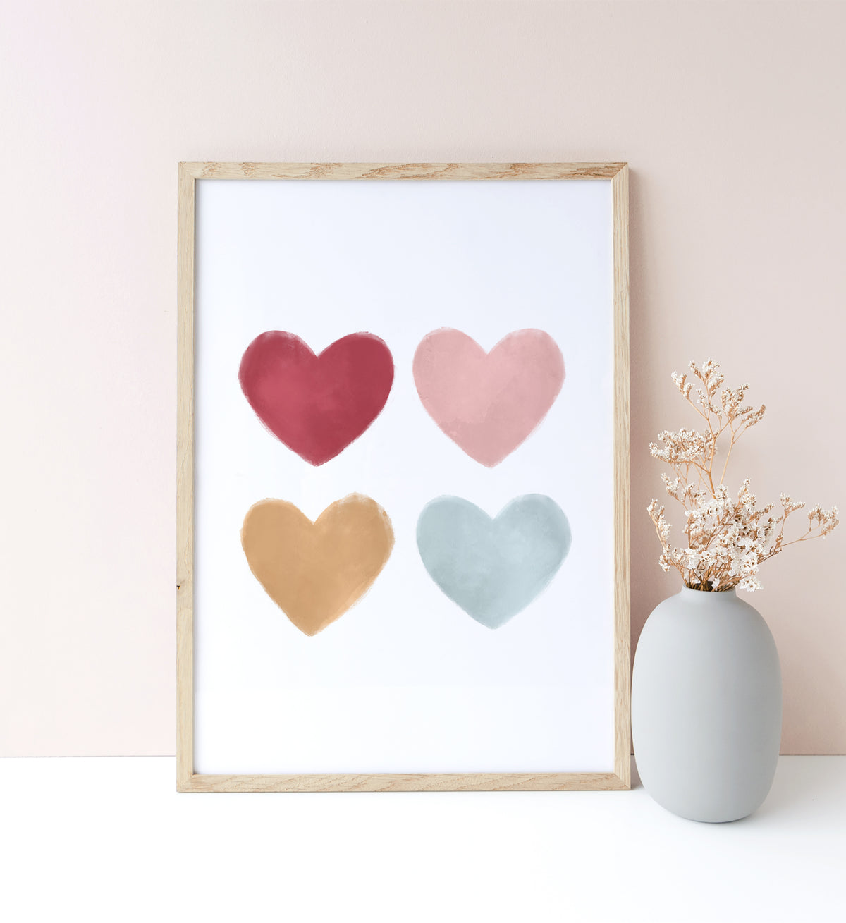 4 Hearts Print - Hot Pink