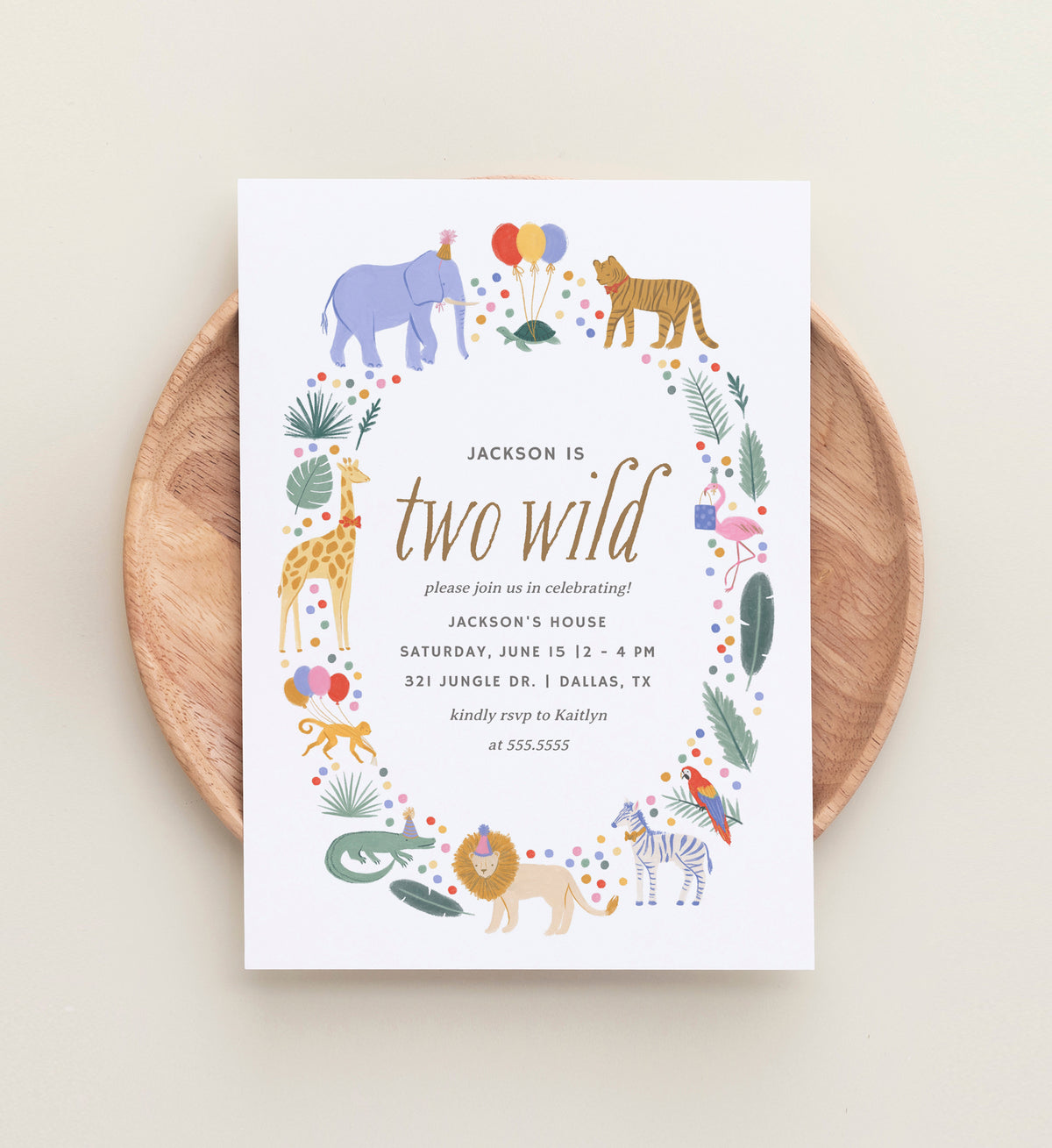 Editable Two Wild Safari Animals Birthday Party Invitation Template