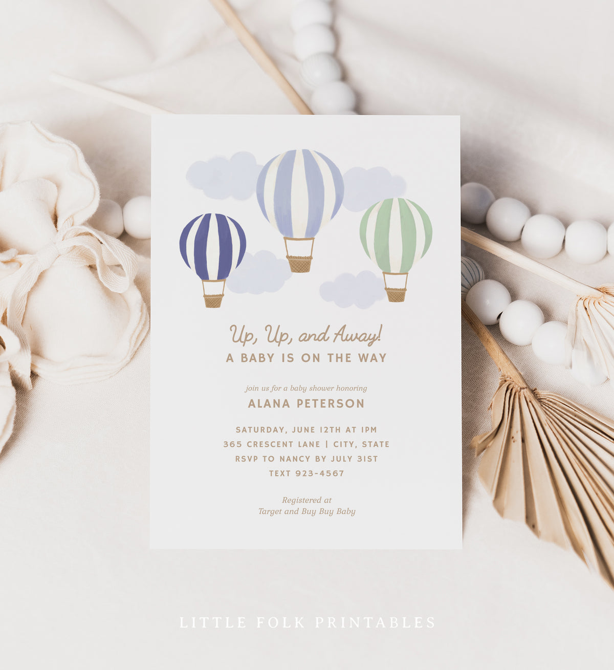 Editable Hot Air Balloon Baby Shower Invitation Template