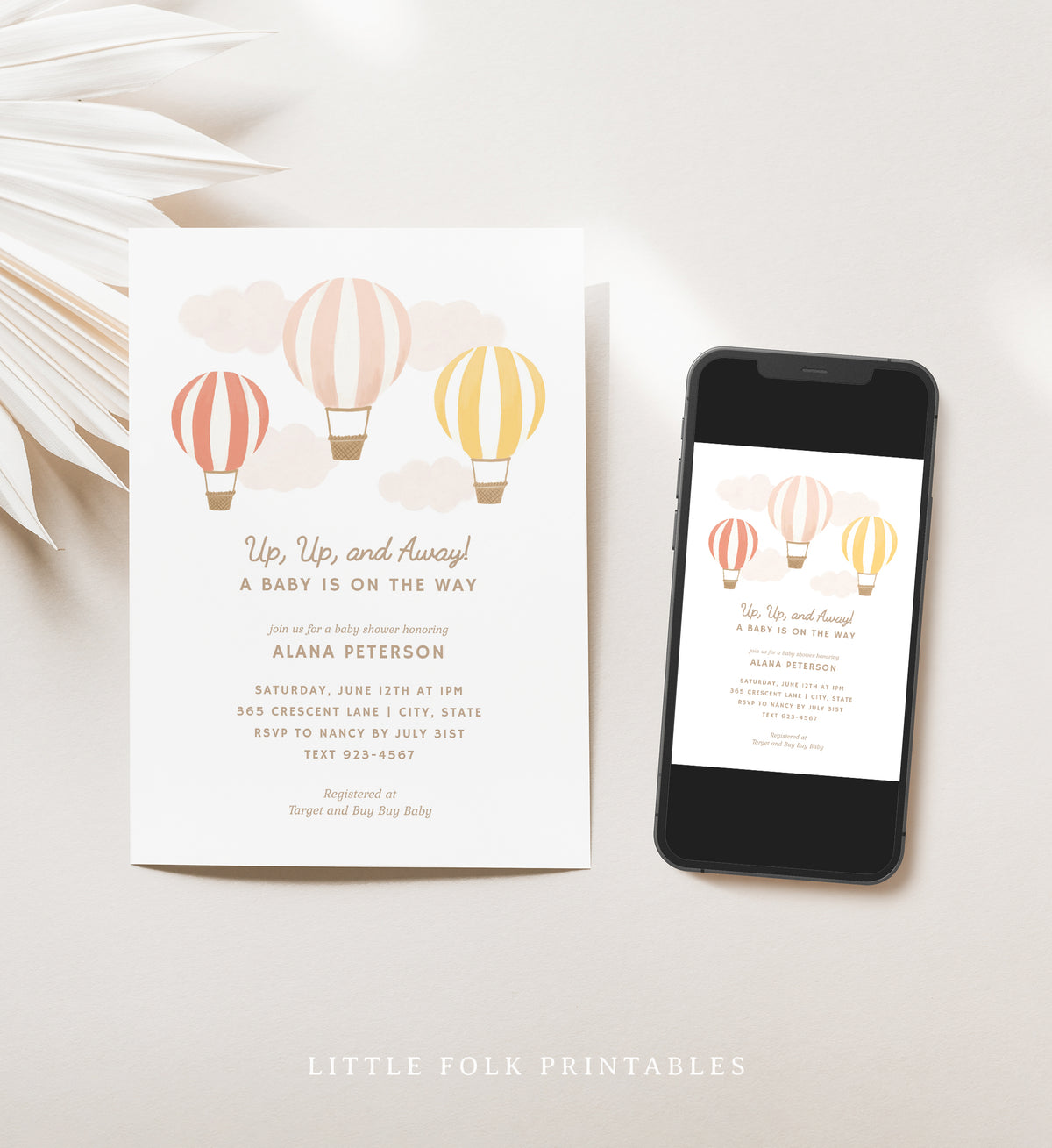 Editable Hot Air Balloon Baby Shower Invitation Template