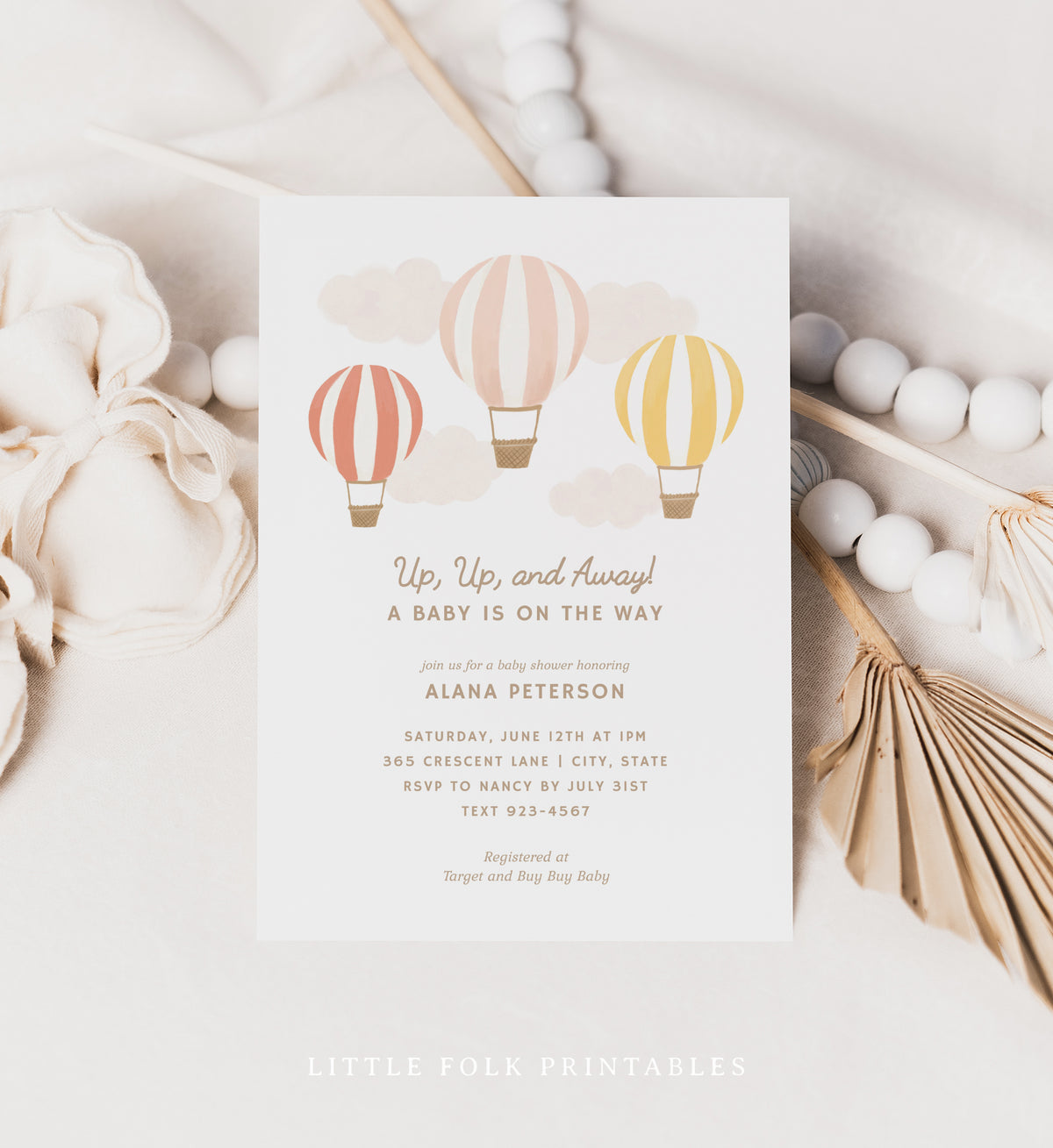 Editable Hot Air Balloon Baby Shower Invitation Template