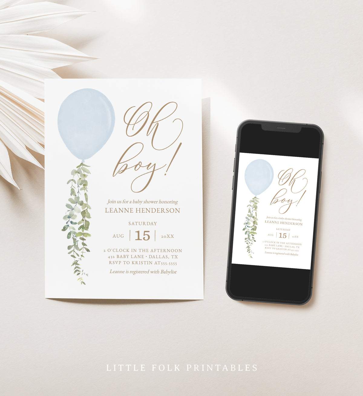 Editable Blue Balloon Baby Shower Invitation Template