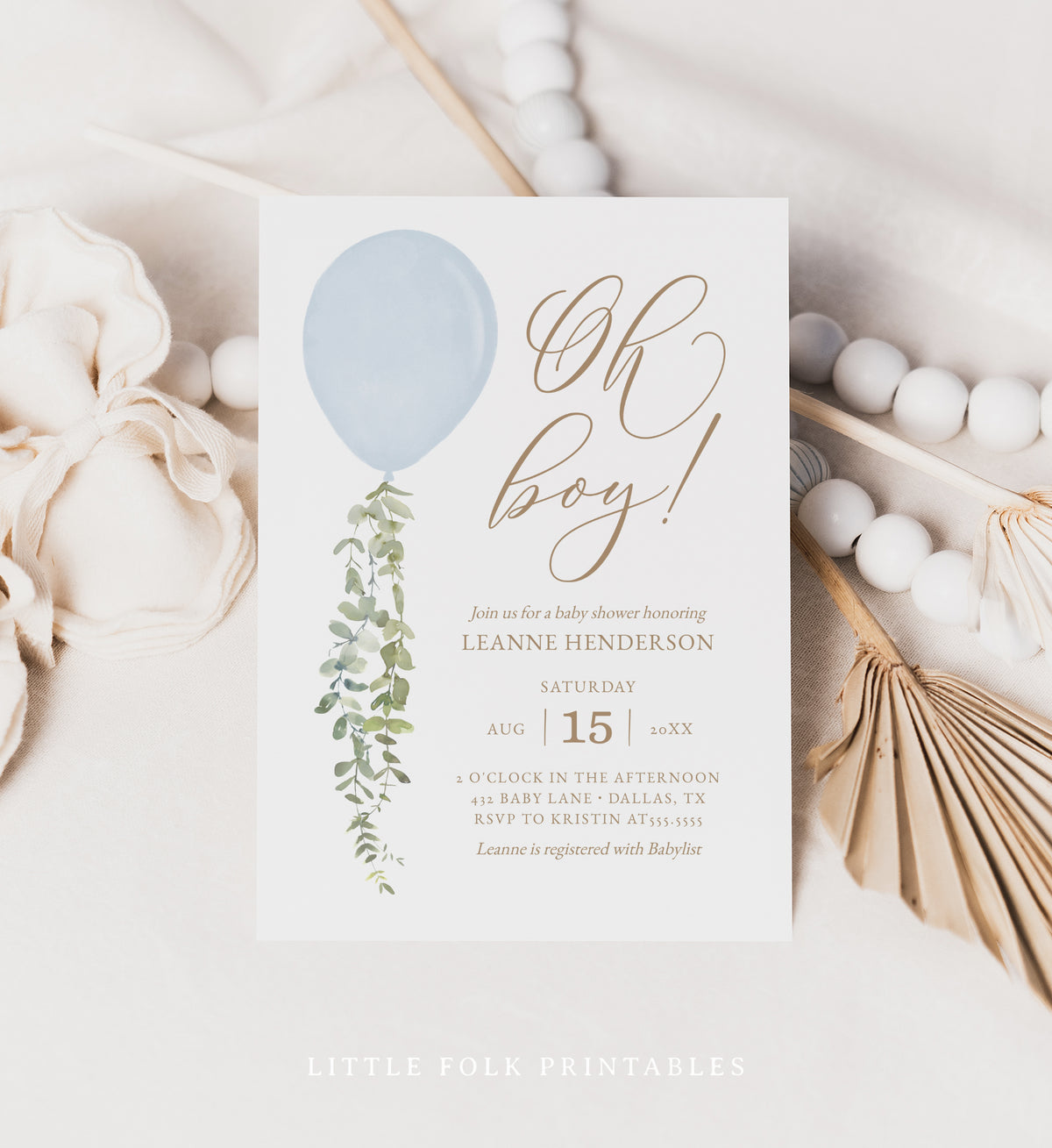 Editable Blue Balloon Baby Shower Invitation Template