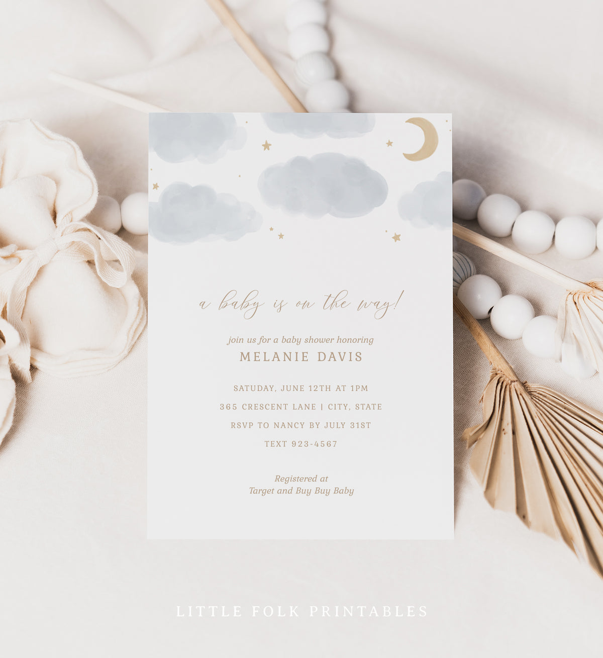 Editable Moon and Stars Baby Shower Invitation Template