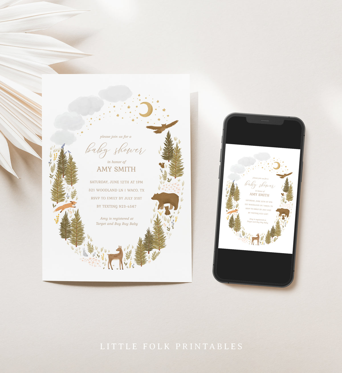 Editable Woodland Baby Shower Invitation Template