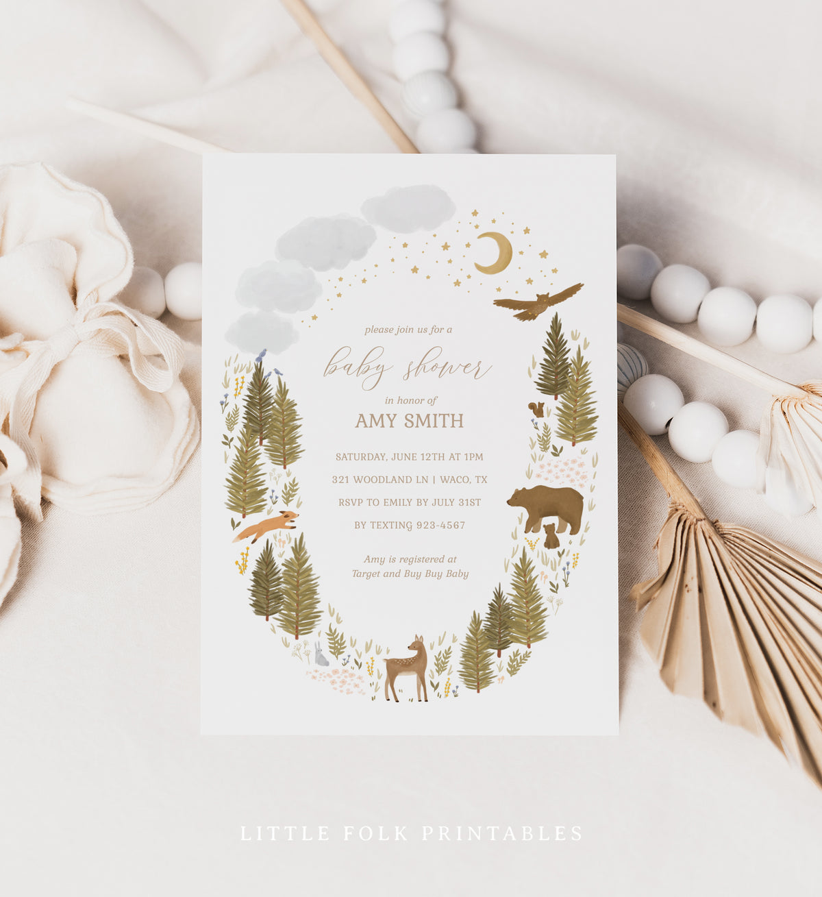 Editable Woodland Baby Shower Invitation Template