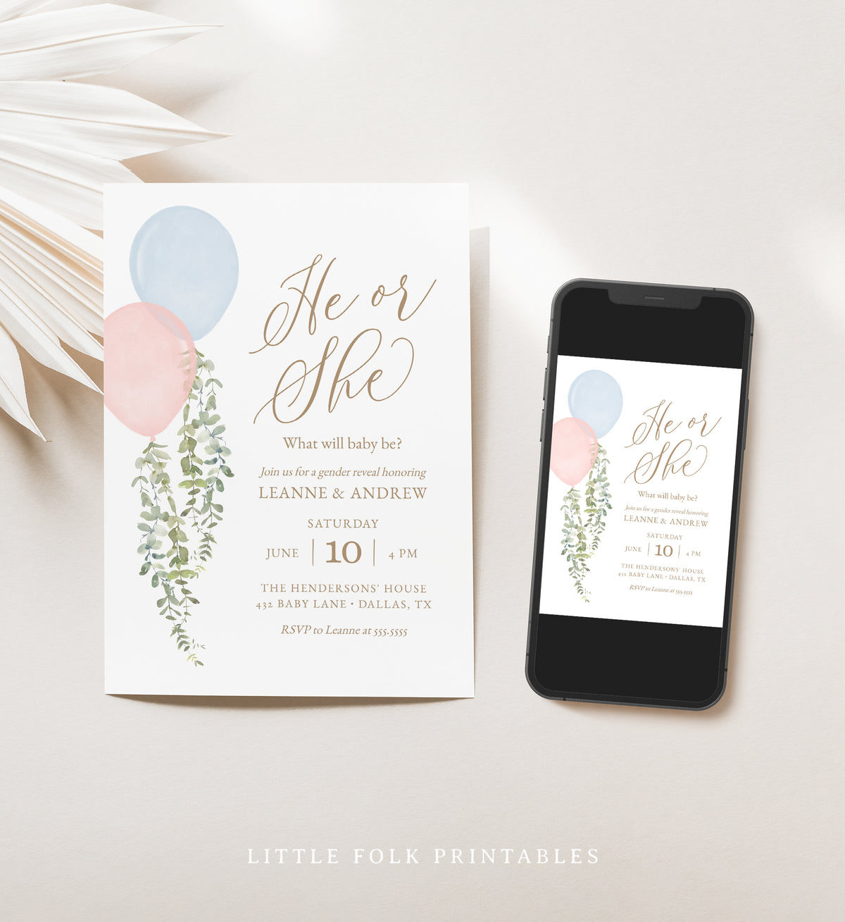 Editable Twins Balloon Baby Shower Invitation Template