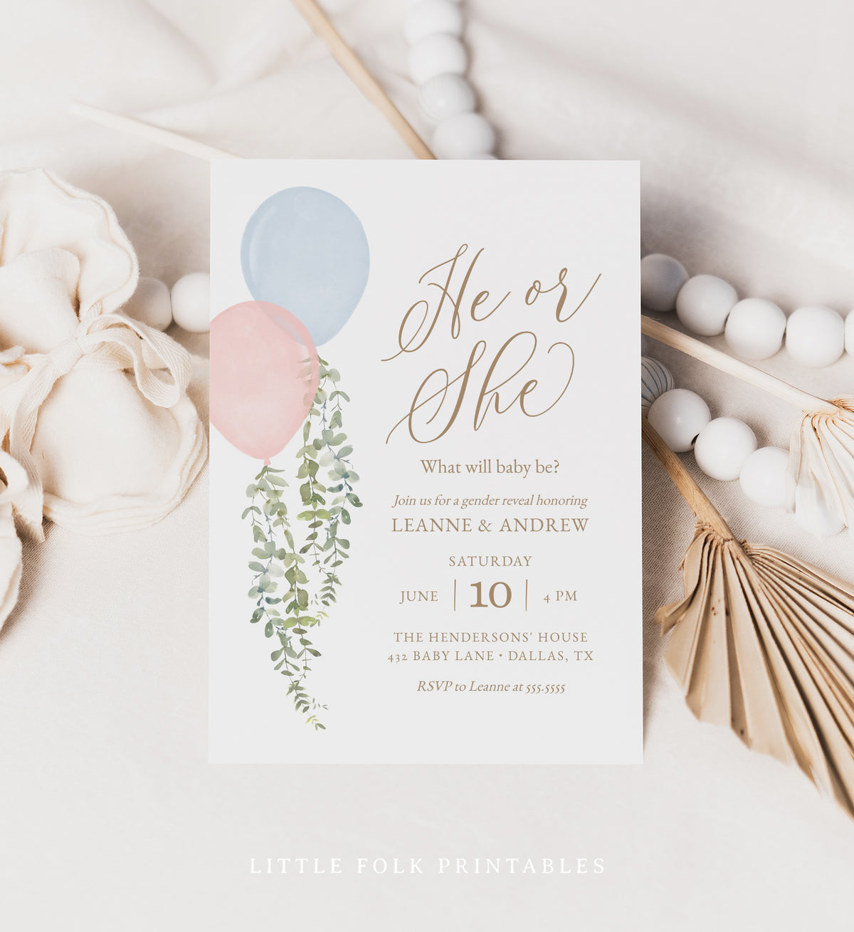 Editable Twins Balloon Baby Shower Invitation Template