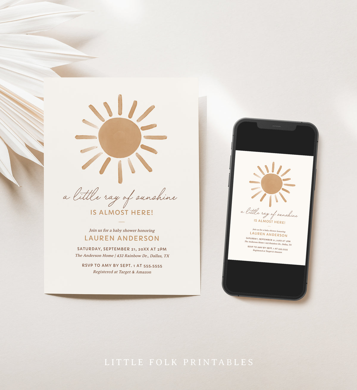 Editable Little Ray of Sunshine Baby Shower Invitation Template