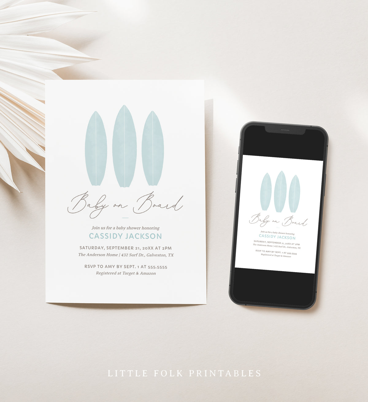 Editable Blue Baby on Board Baby Shower Invitation Template