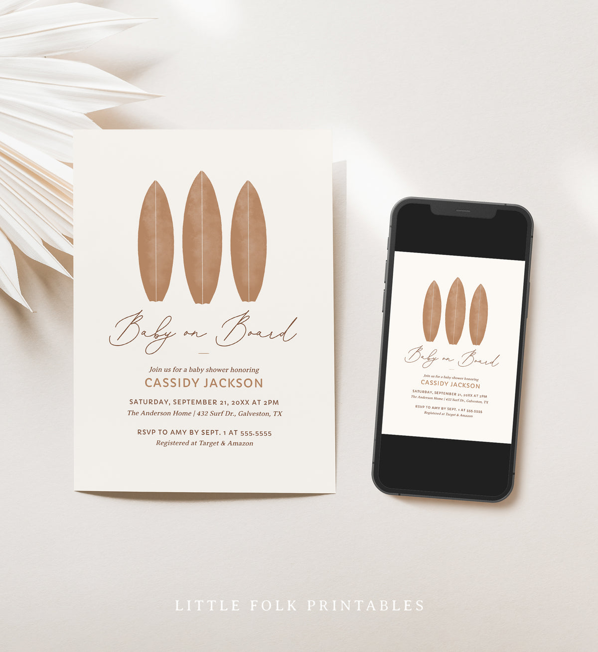 Editable Neutral Baby on Board Baby Shower Invitation Template