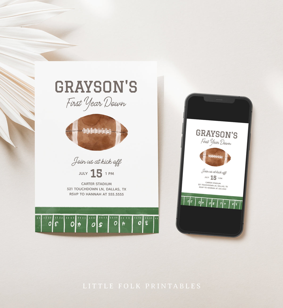 Editable Football 1st Birthday Party Invitation Template