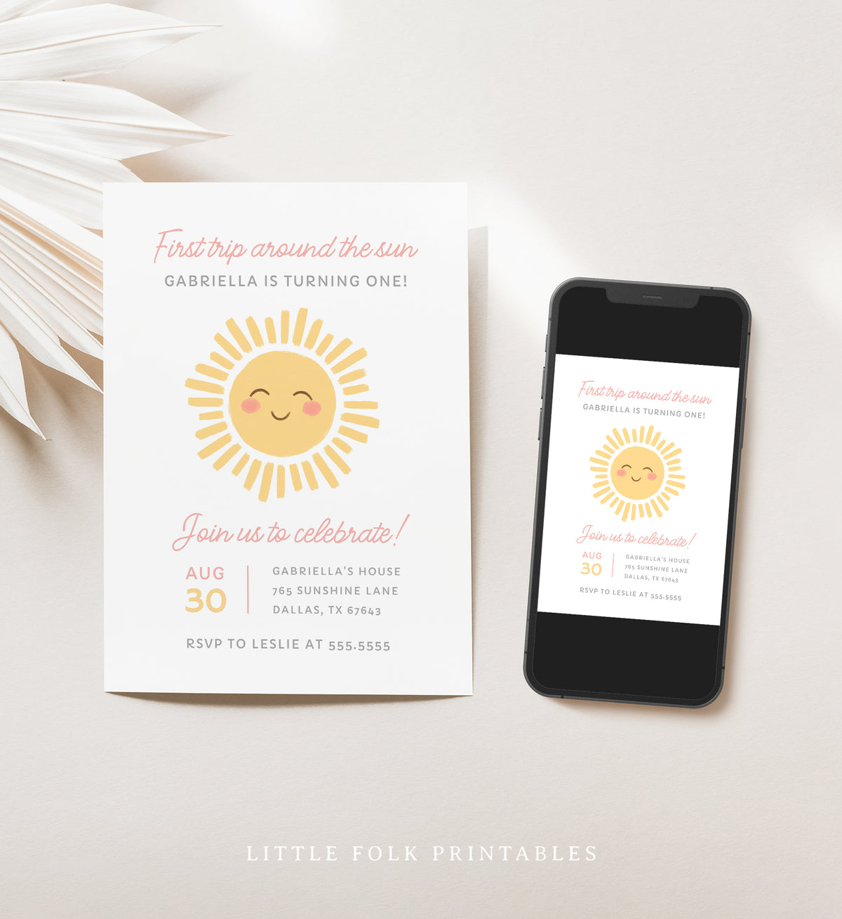 Editable Sunshine 1st Birthday Party Invitation Template