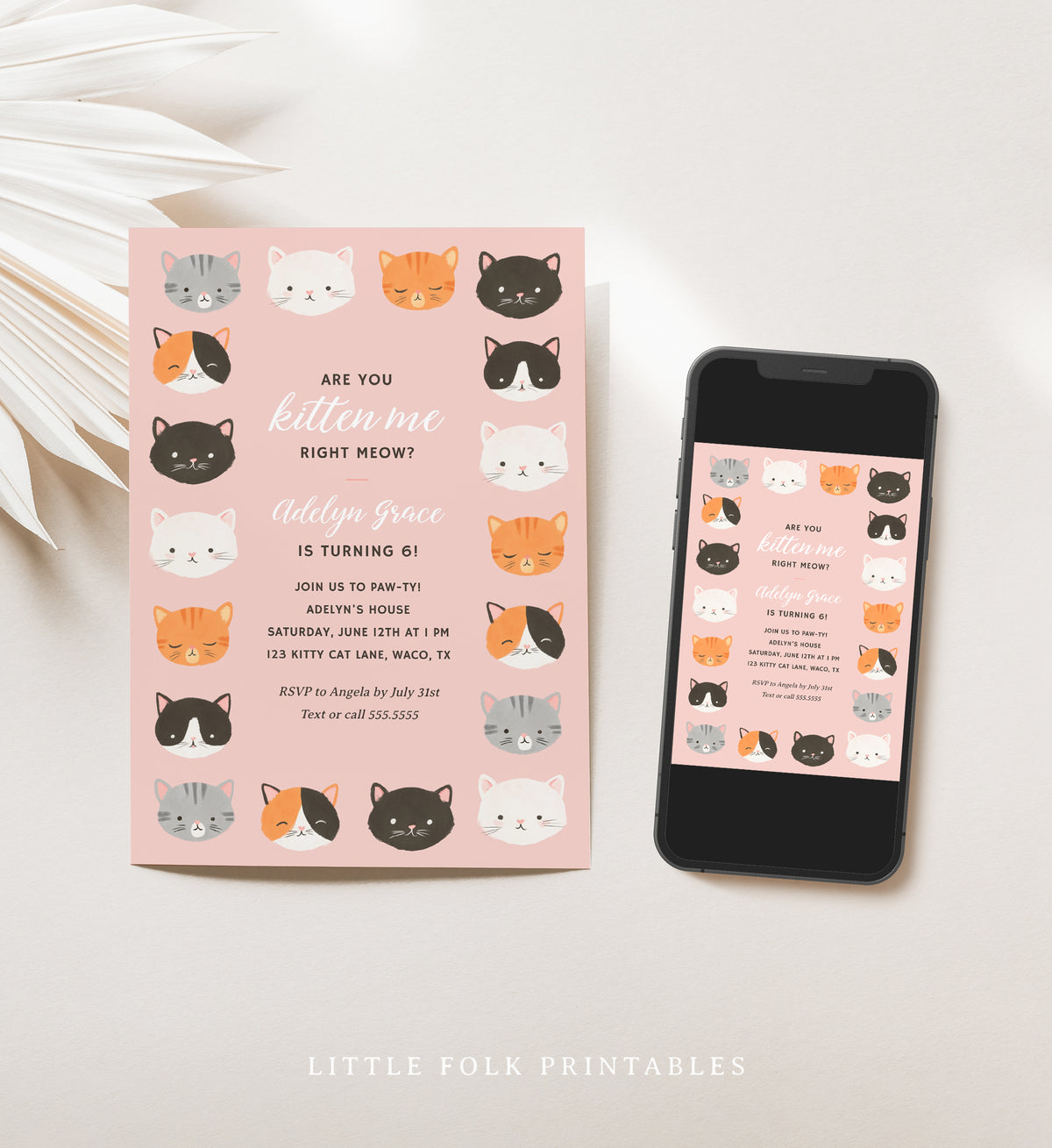 Editable Kitten Birthday Party Invitation Template No. 2