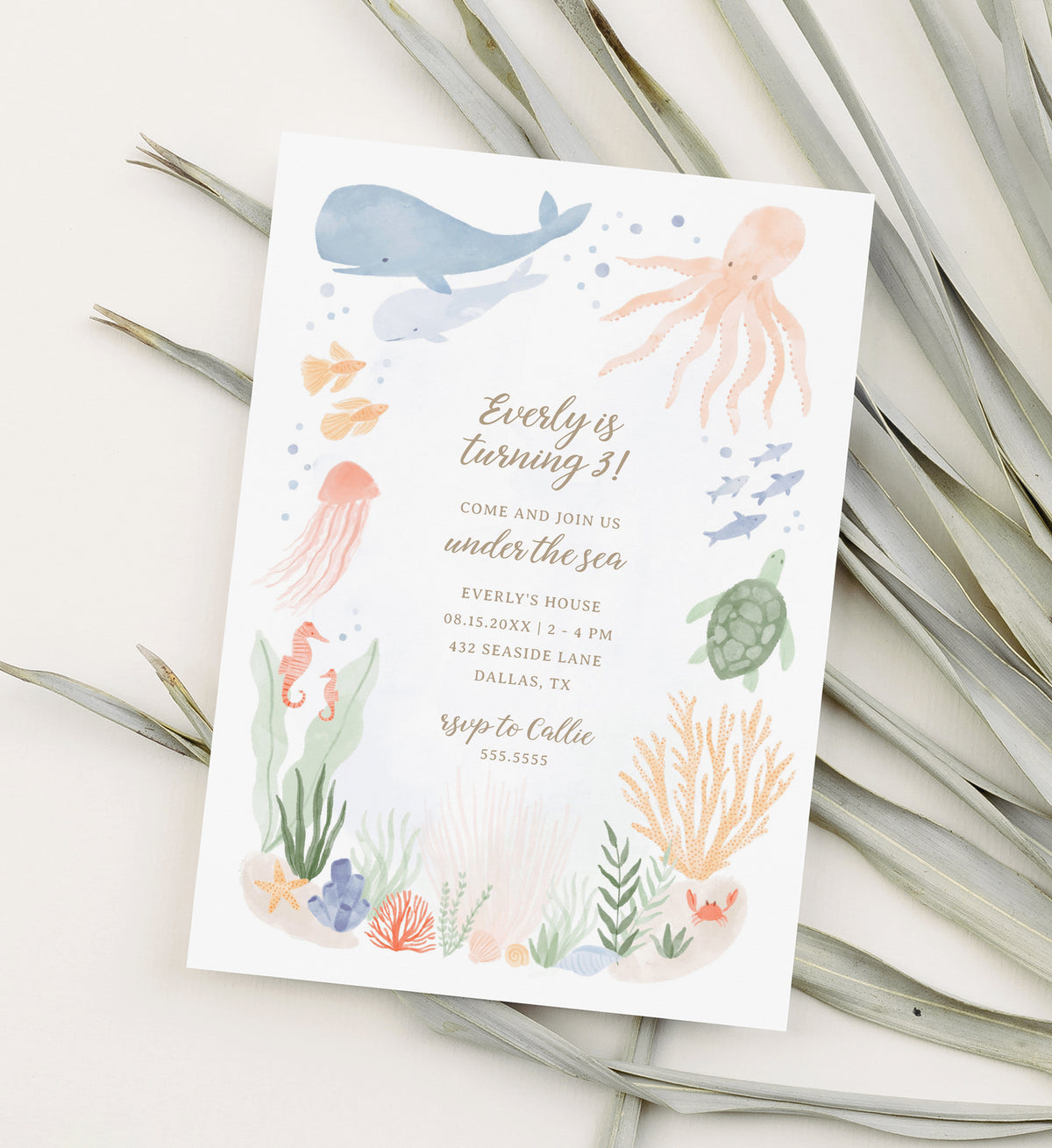 Editable Under the Sea Birthday Party Invitation Template No. 2