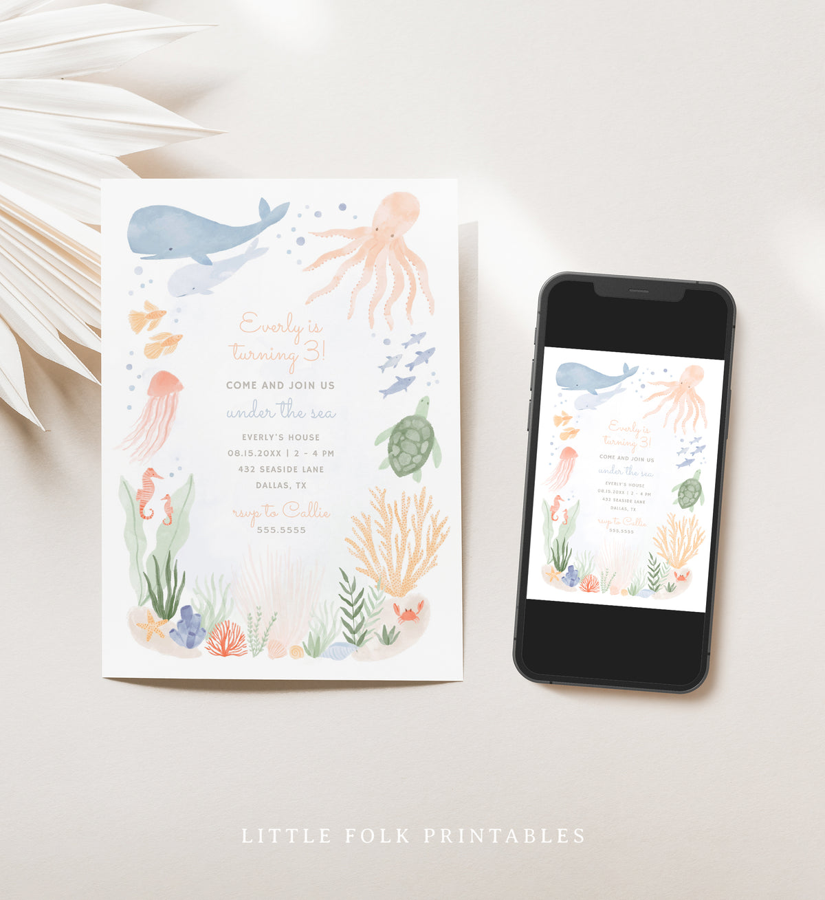 Editable Under the Sea Birthday Party Invitation Template - Little Folk