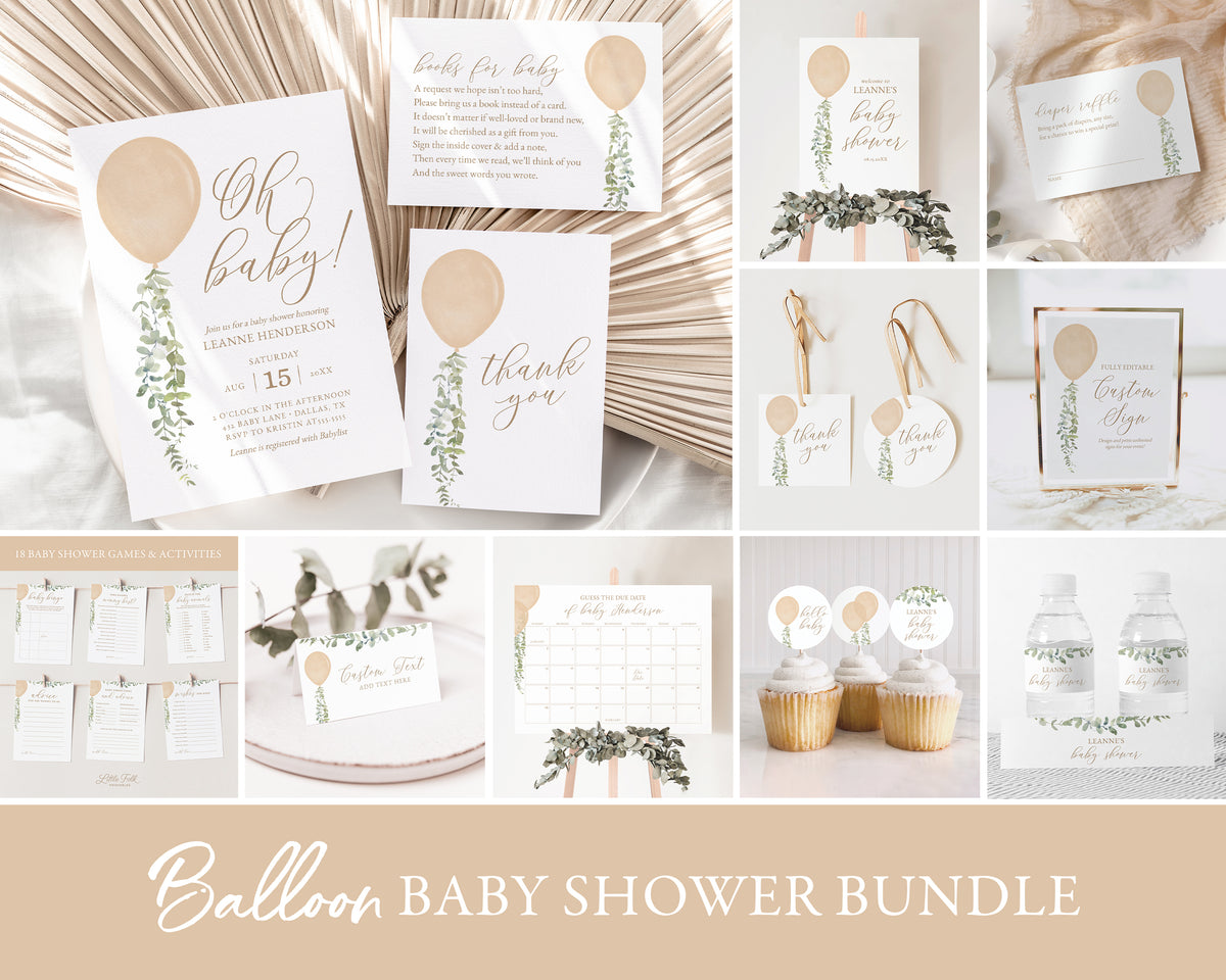 Editable Gold Balloon Baby Shower Invitation Bundle