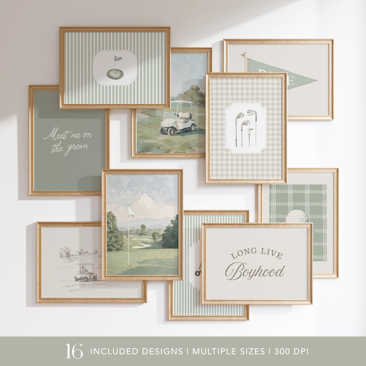 Vintage Sage Green Golf Nursery Wall Art