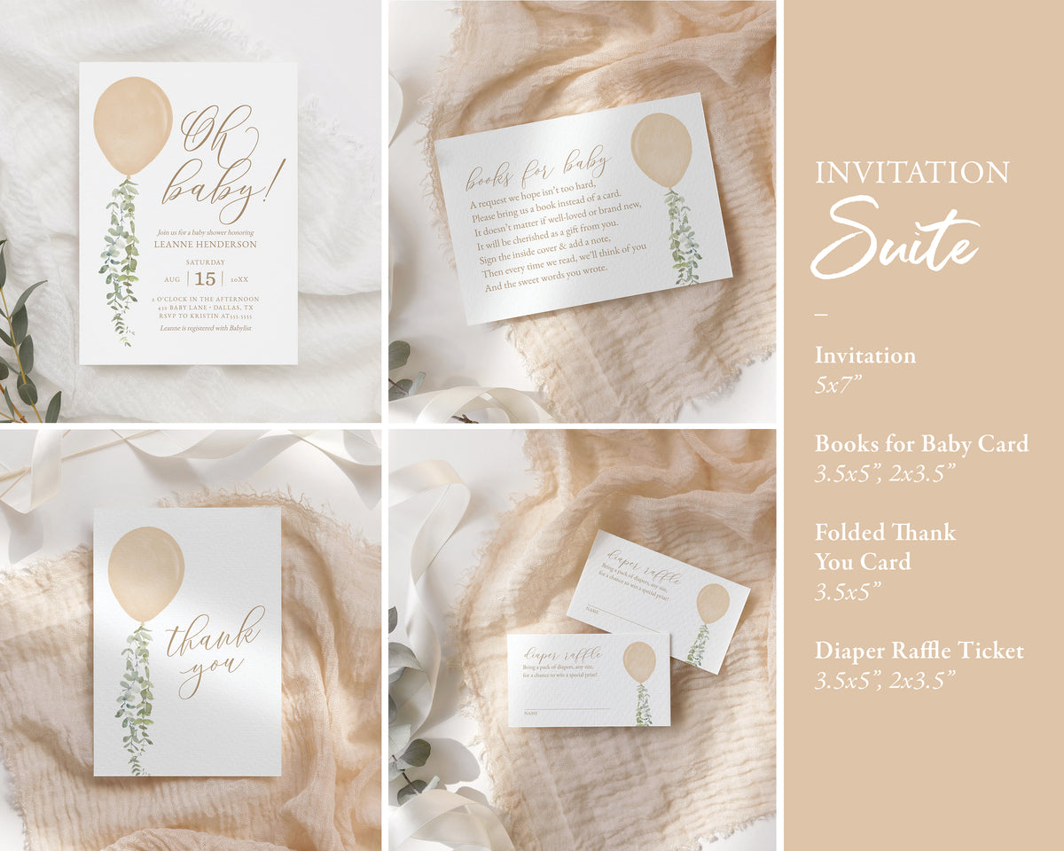 Editable Gold Balloon Baby Shower Invitation Bundle