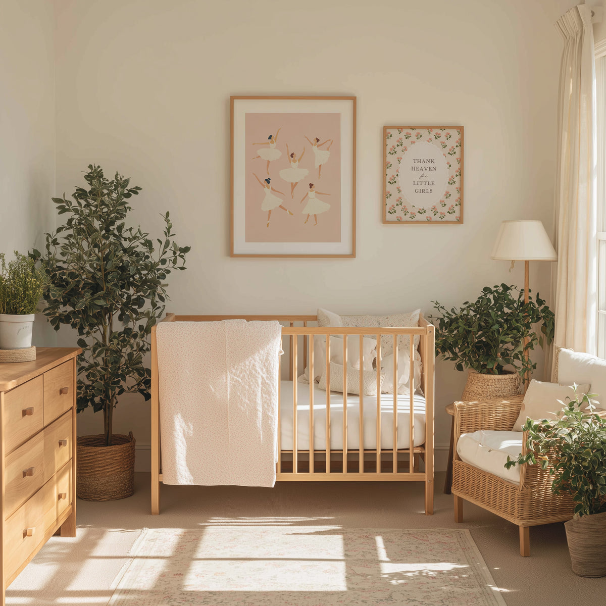 Vintage Pink and Sage Cottagecore Girl Nursery Wall Art