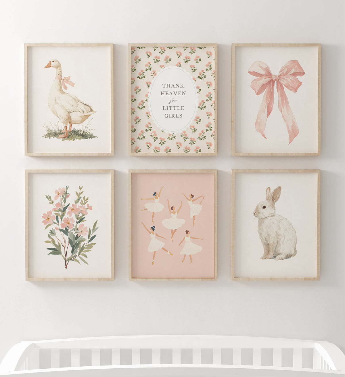 Vintage Pink and Sage Cottagecore Girl Nursery Wall Art