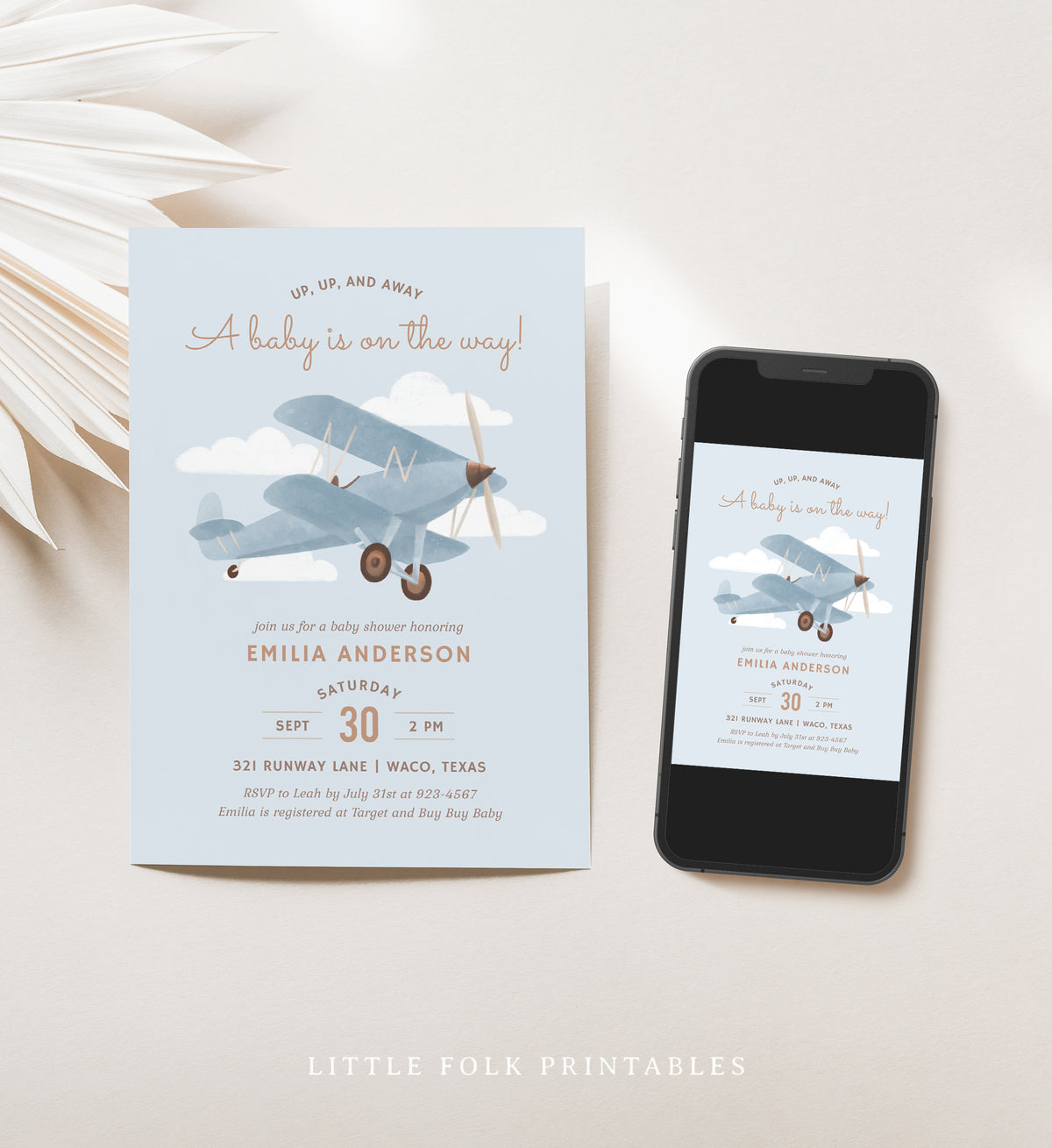 Editable Airplane Baby Shower Invitation Template