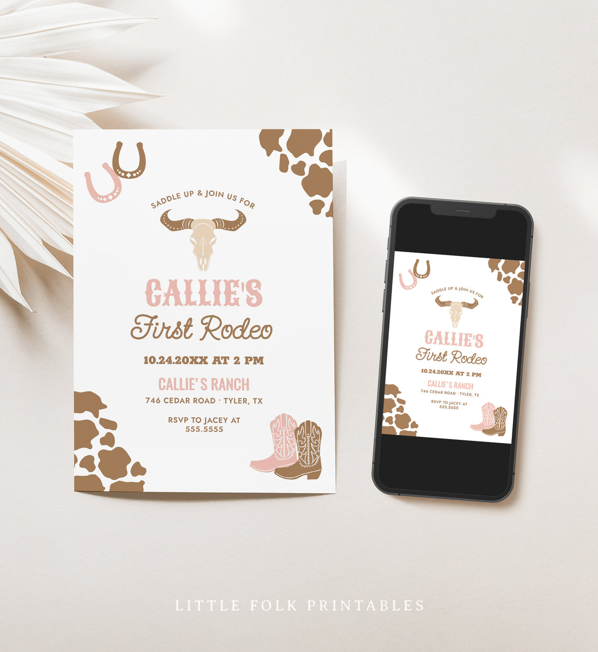 Editable Pink First Rodeo Birthday Party Invitation Template