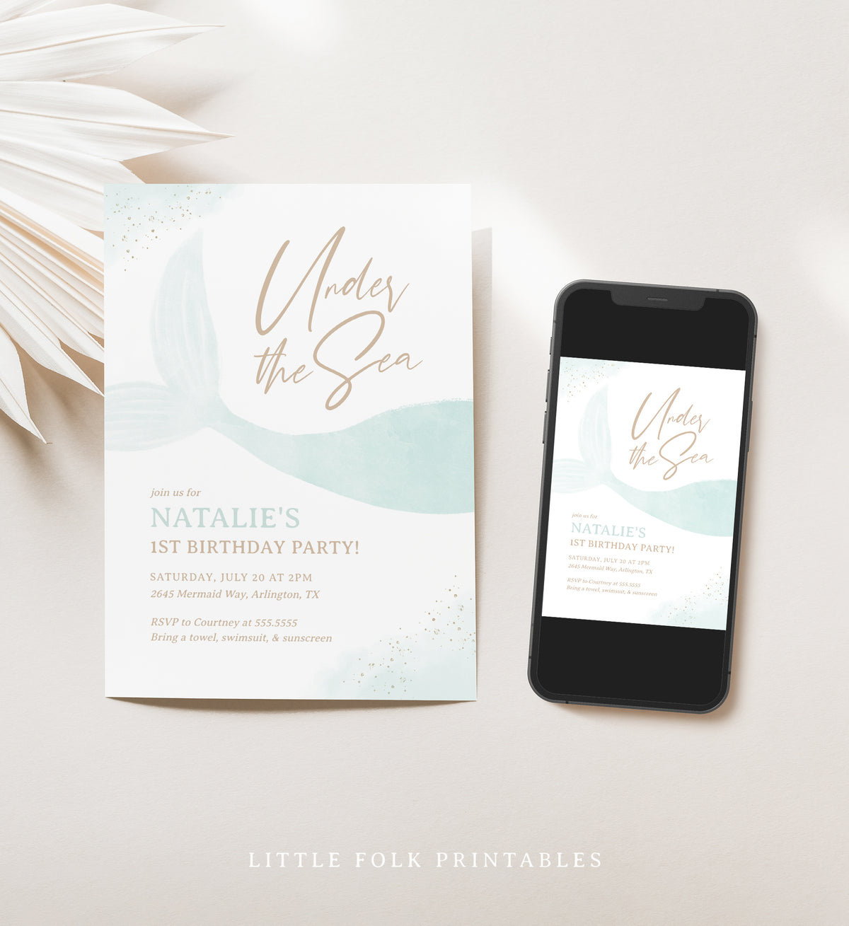 Turquoise Mermaid Birthday Invitation (Under the Sea)