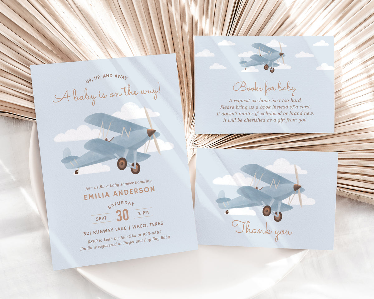 Editable Airplane Baby Shower Invitation Bundle