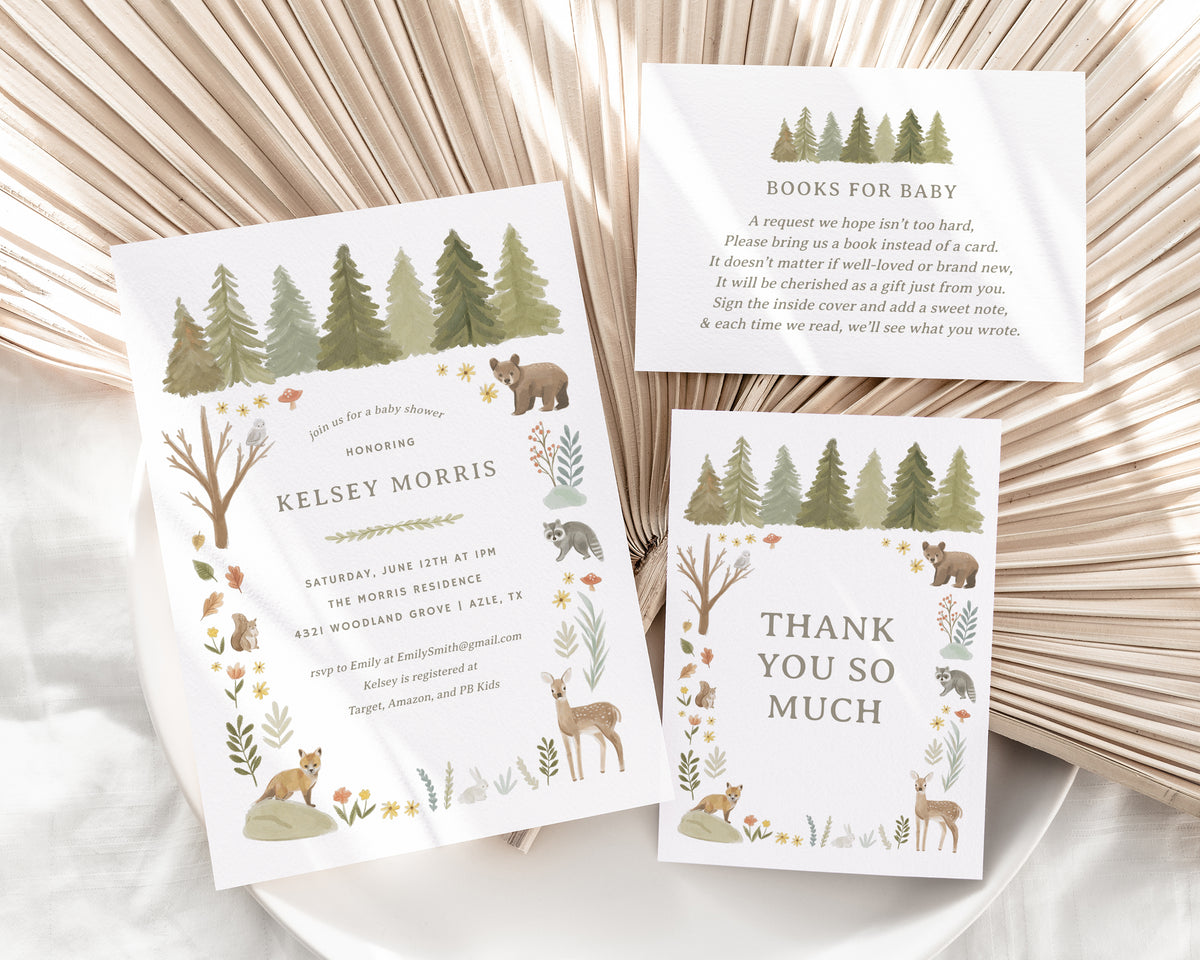 Editable Woodland Baby Shower Invitation Bundle