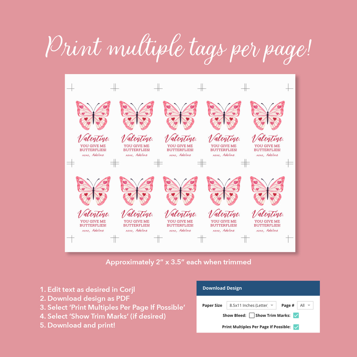 Butterfly Valentine&#39;s Tag Template