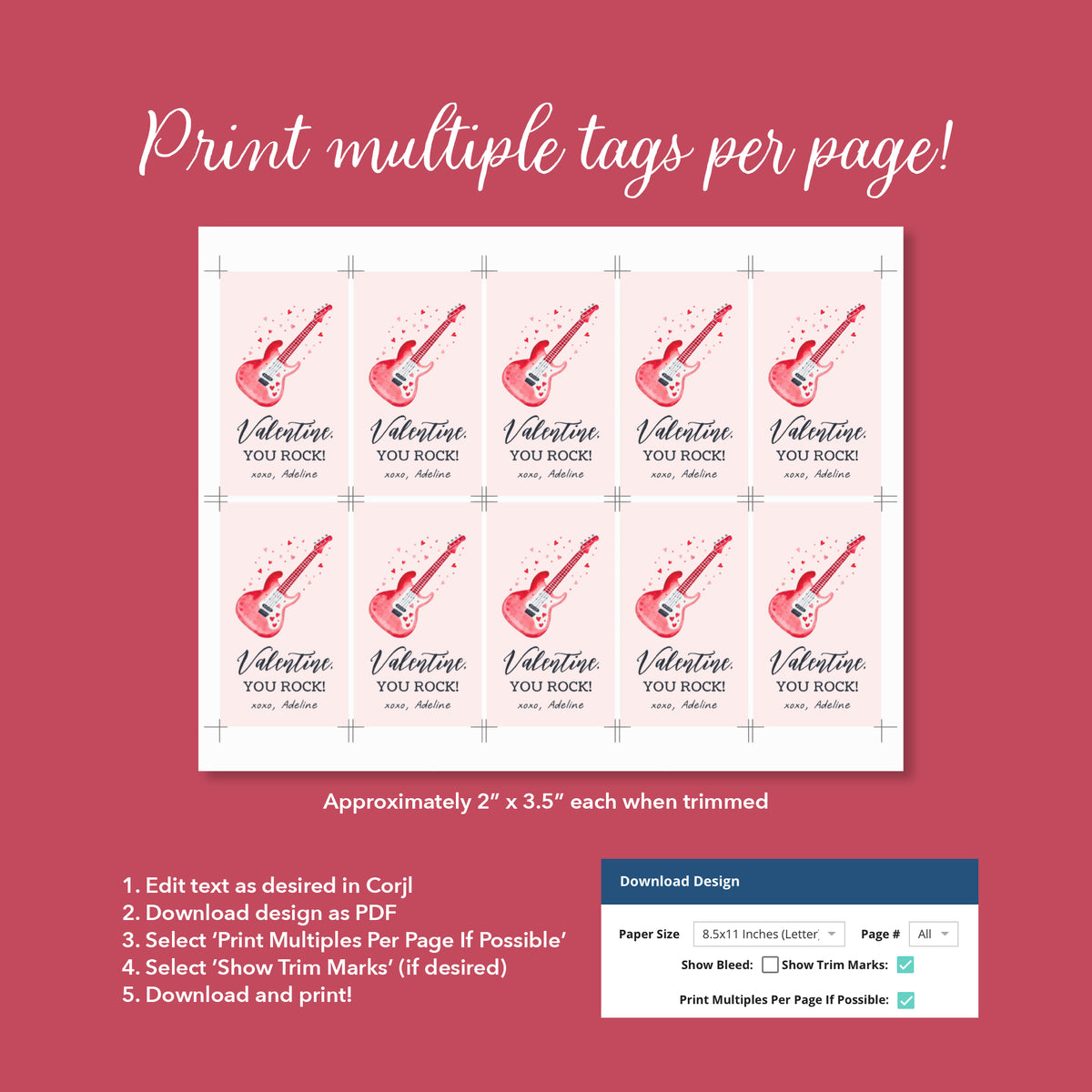 Guitar Valentine&#39;s Tag Template