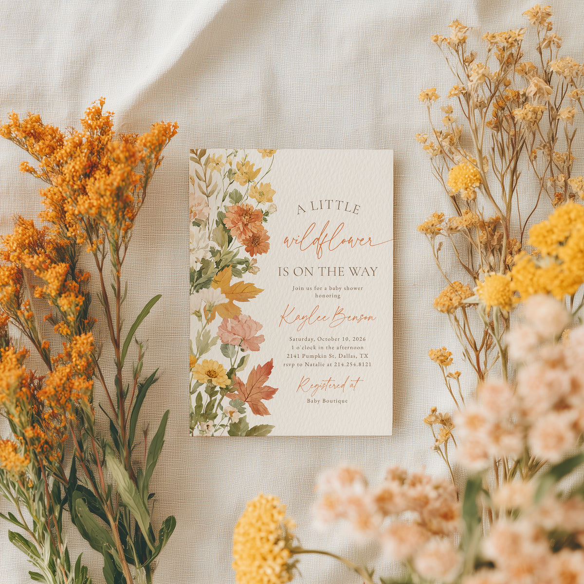 Fall Wildflower Baby Shower Invitation