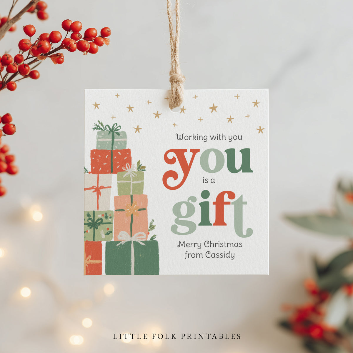Working With You is a Gift Holiday Tag Template