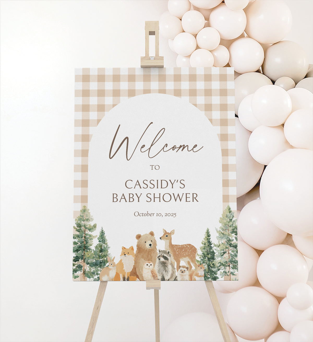 Woodland Gingham Baby Shower Welcome Sign