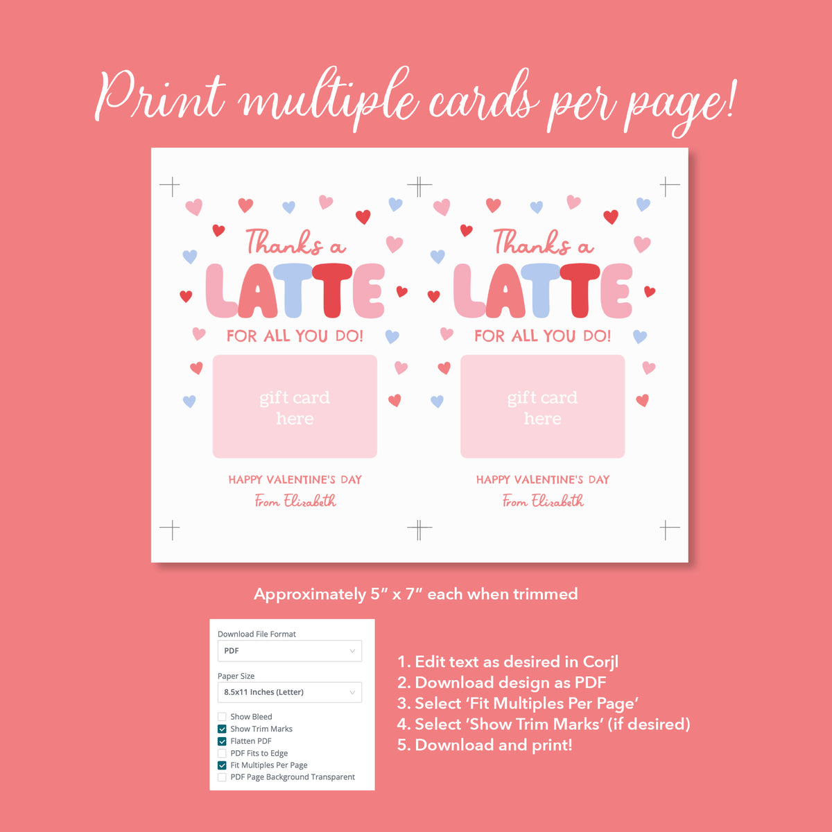 Thanks a Latte Valentine's Gift Card Holder Template