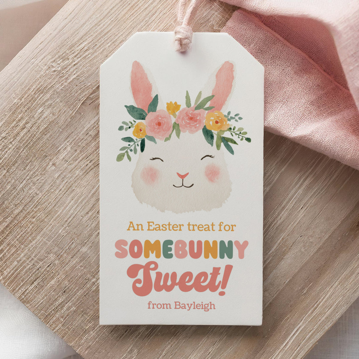 Flower Crown Bunny Easter Tag