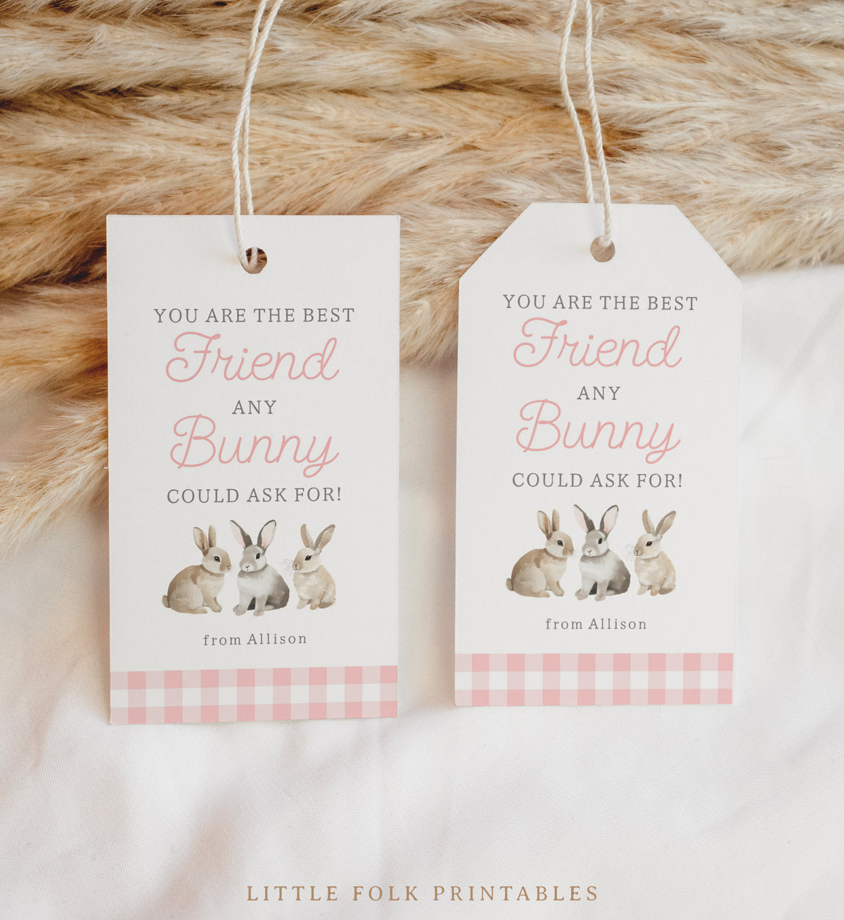 Pink Gingham Best Friend Easter Tag Template