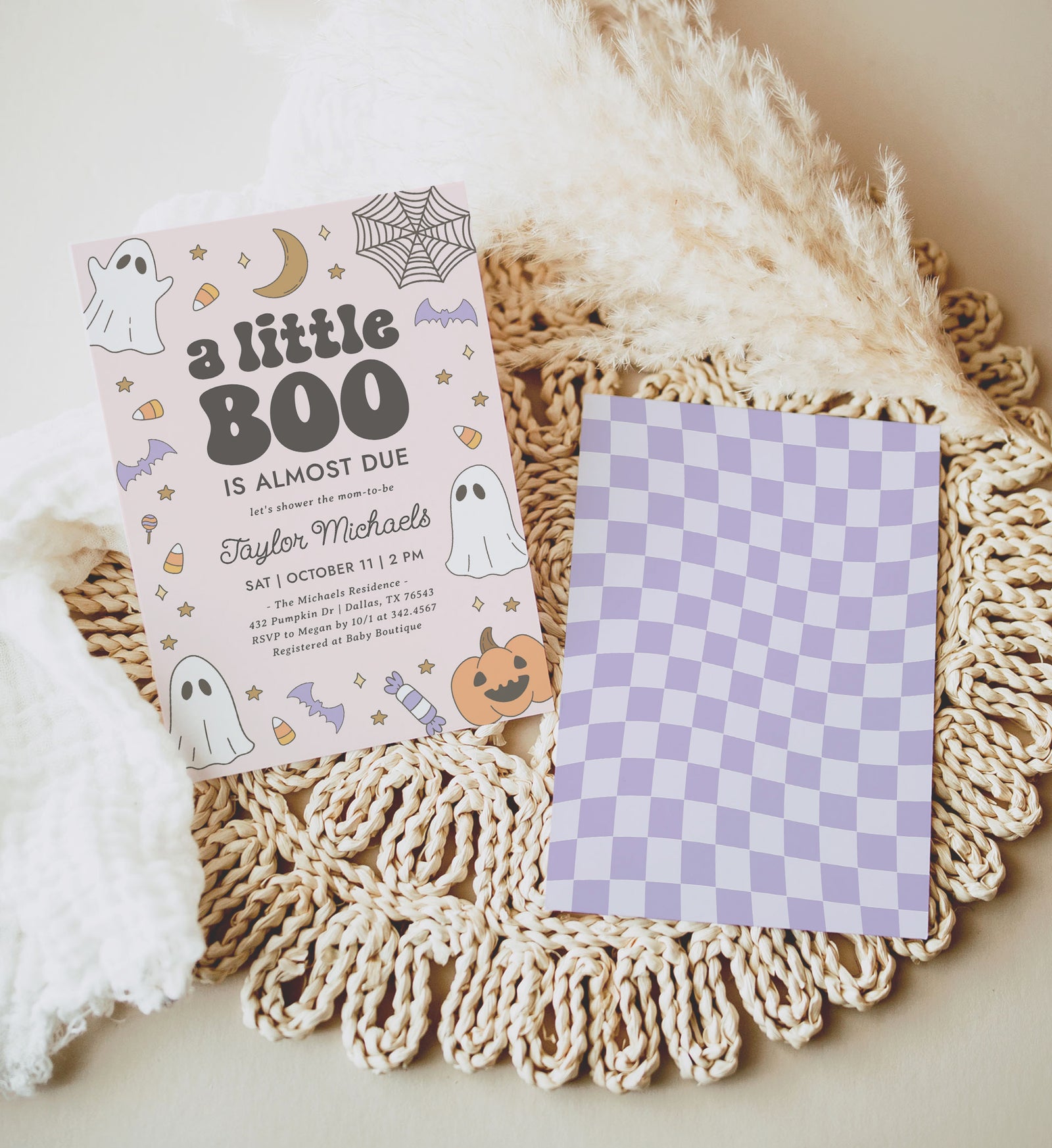 Little Boo Retro Baby Shower Invitation Template (Pink)