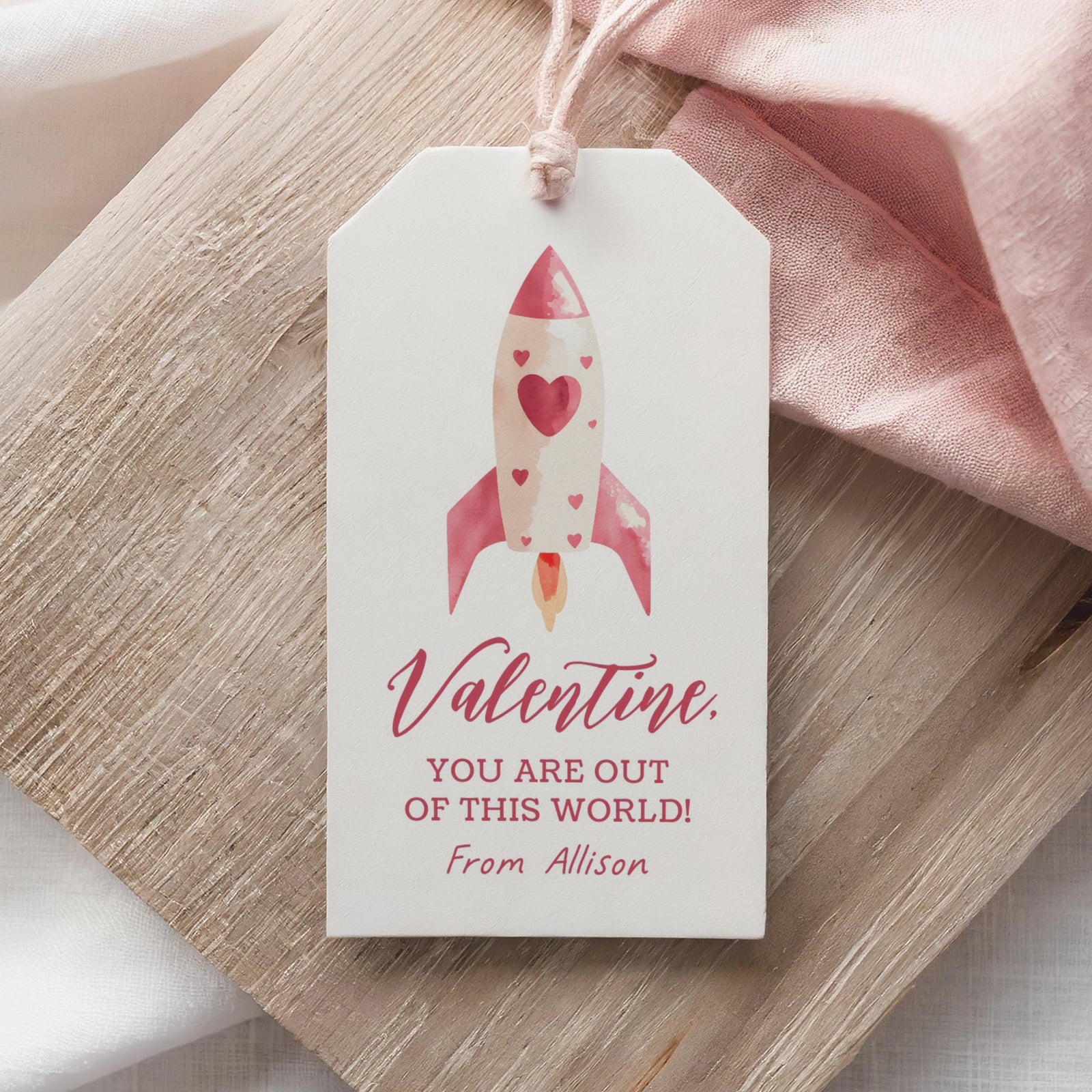 Rocket Ship Valentine's Tag Template