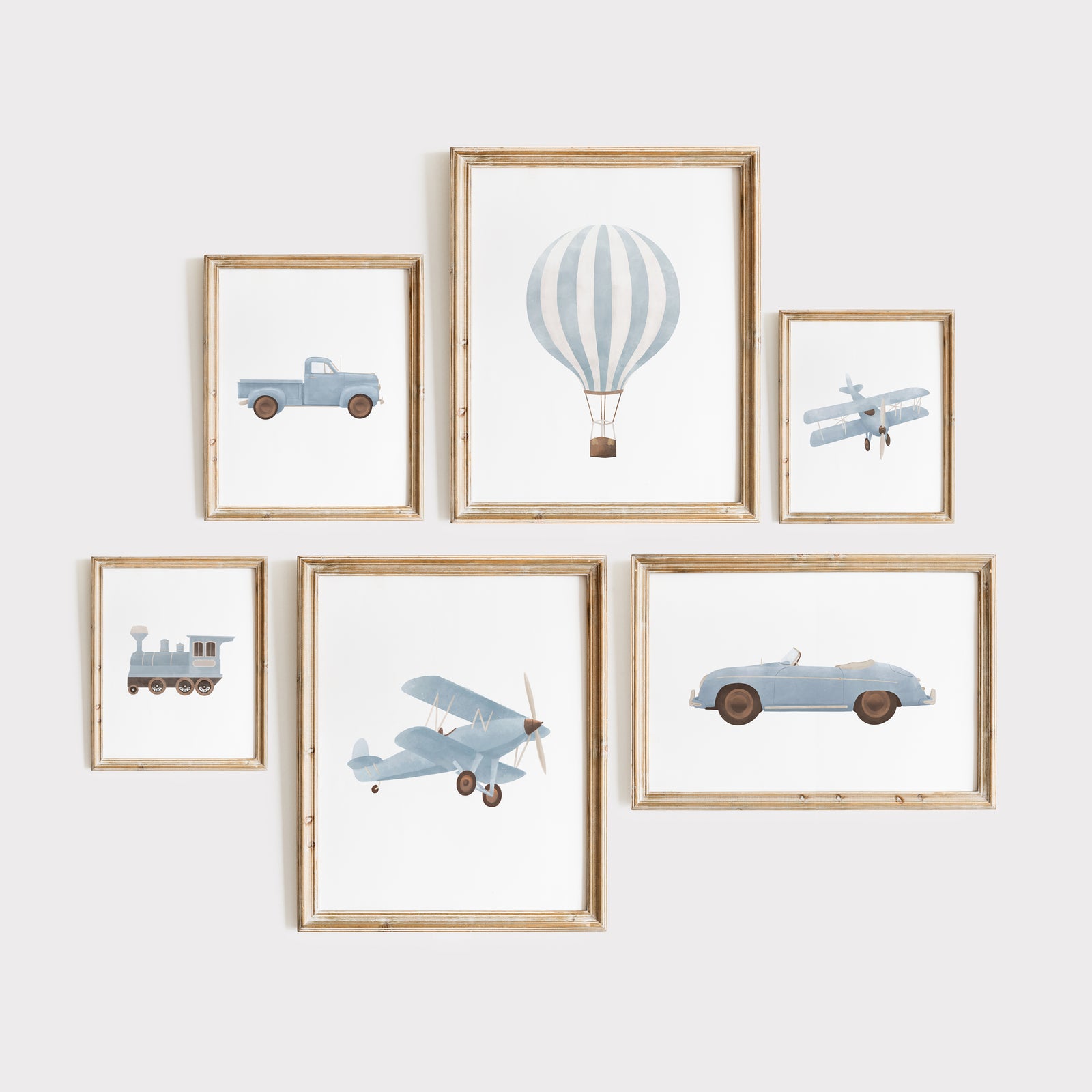 Blue Vintage Transportation Vehicles - 6 Print Bundle