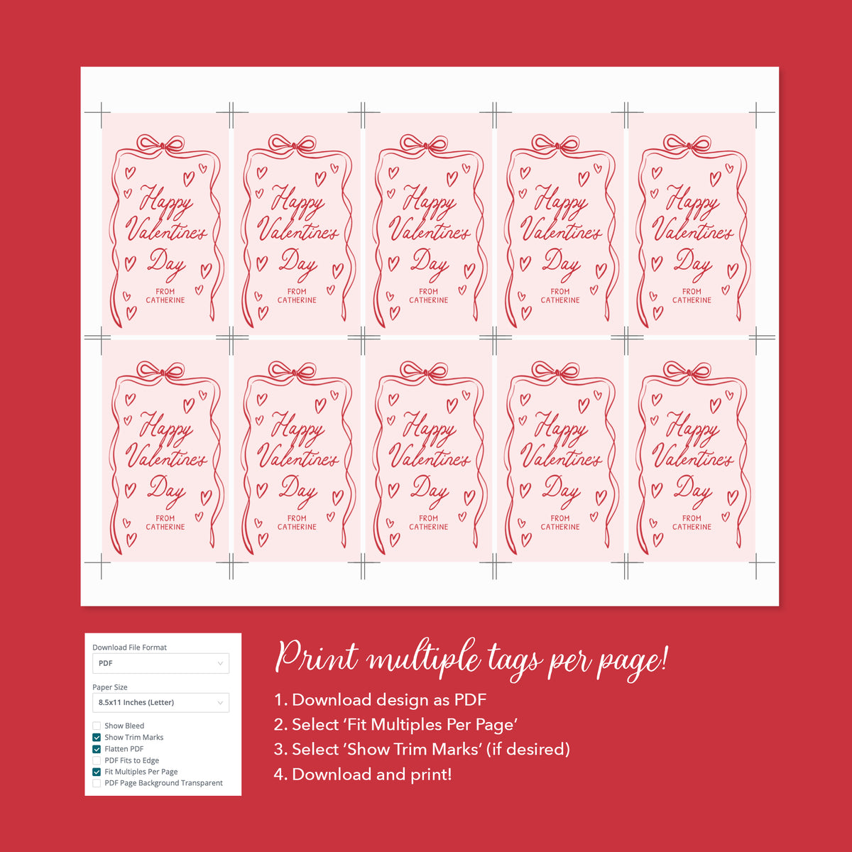 Red Hand Drawn Bow Valentine's Tag Template