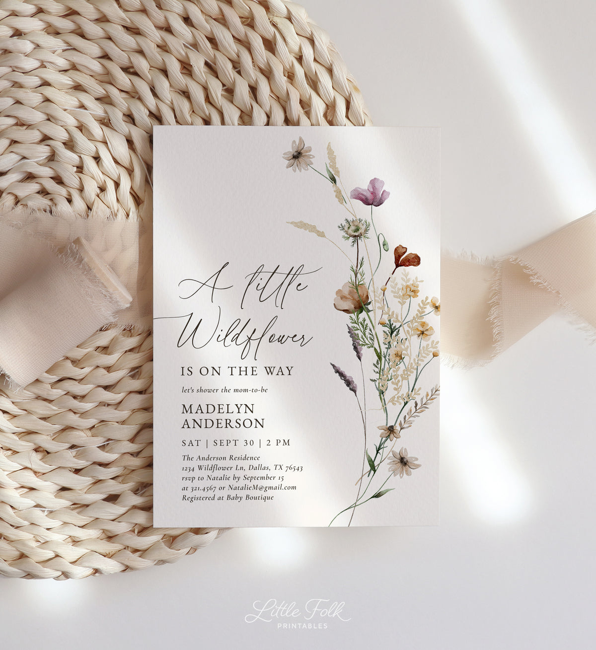 Boho Wildflower Baby Shower Invitation (Little Wildflower v2)