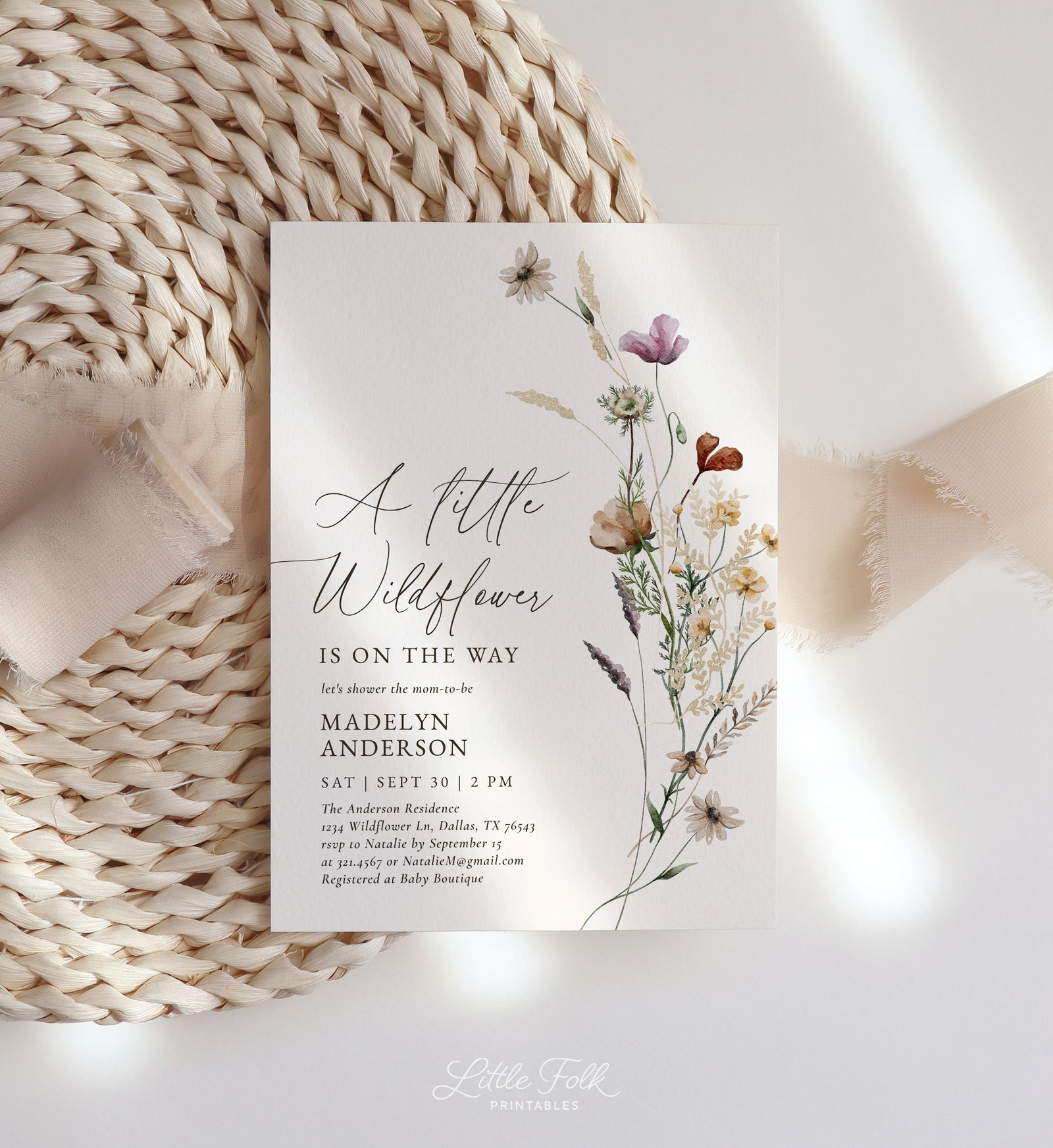Boho Wildflower Baby Shower Invitation (Little Wildflower v2)