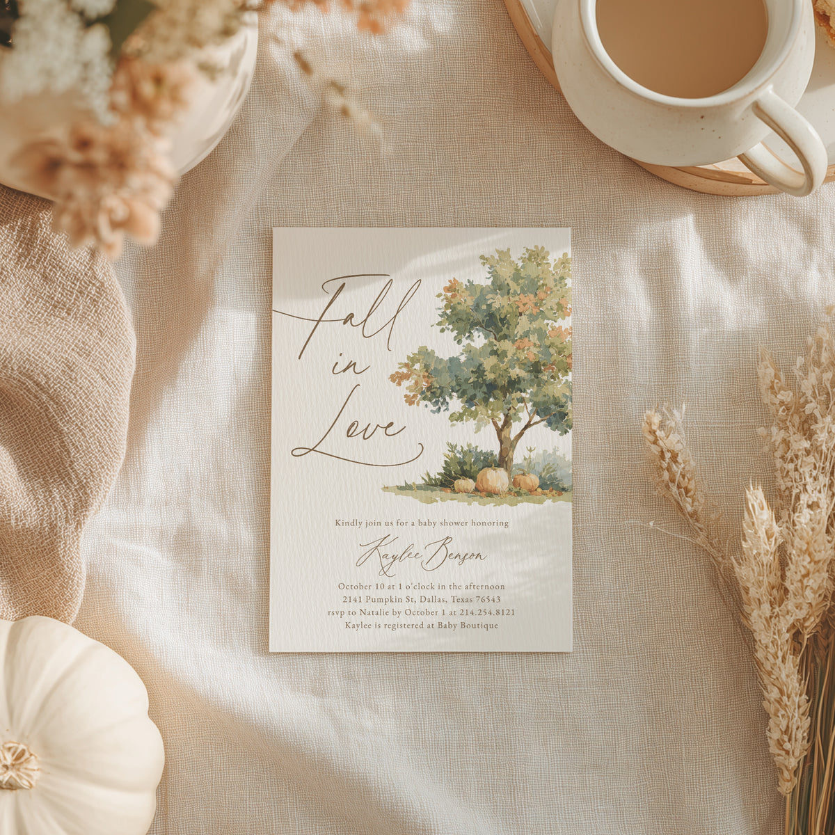 Fall in Love Oak Tree Baby Shower Invitation